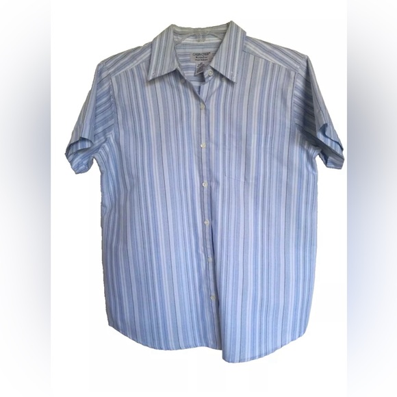 Cabin Creek Tops - Women’s Cabin Creek Wrinkle Free Stain Release Button Down Blue Striped Top, 16